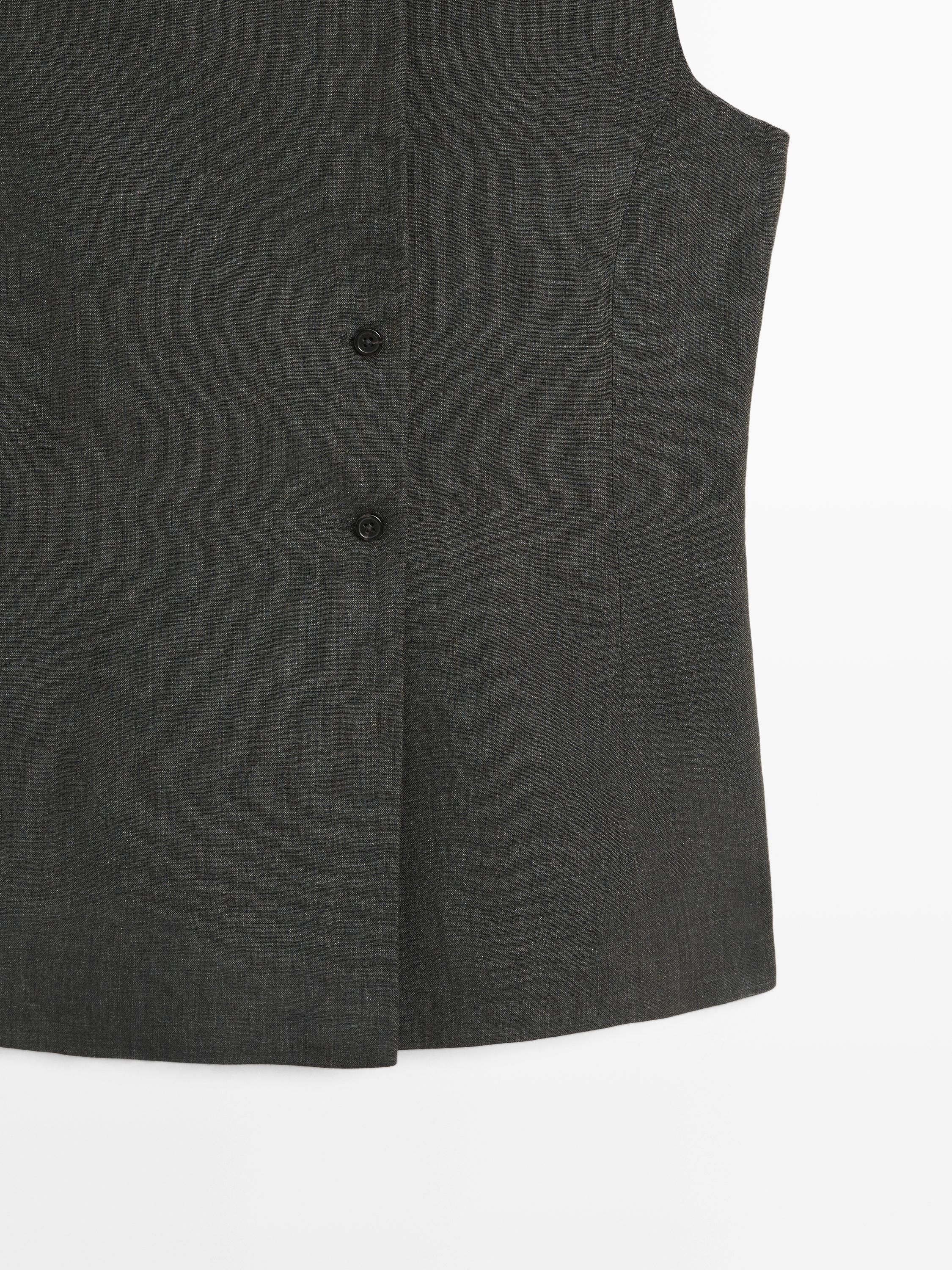 Gilet mélangé croisé boutons lin